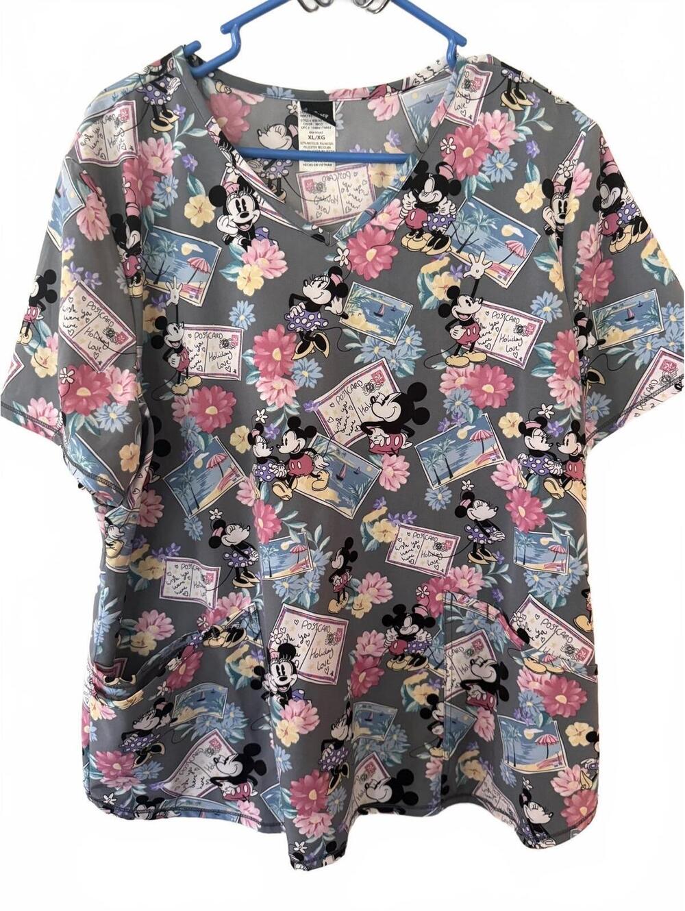 Disney XL Minnie and Mickey Mouse Print Scrub Top